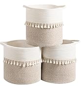 danpinera 11 Inch Storage Baskets Set of 3, Cotton Woven Baskets for Storage with Strong Handles ...