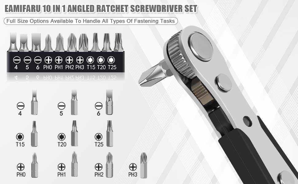 10 in 1 Angled Ratchet Screwdriver Set