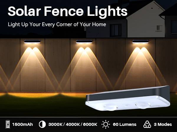 Solar Fence Lights with 3 Modes Bright LED Lens Outdoor Solar Wall Light for Patio