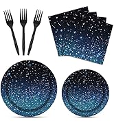 96 Pcs Galaxy Party Starry Night Supplies Tableware Set Outer Space Theme Birthday Star Party Tab...