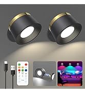 Speclux LED Wall Sconces Set of Two, Rechargeable Battery Operated Wall Lights with Remote, Wall ...