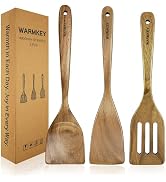 WARMKEY Natural Acacia Wood Spatula Set of 3, Nonstick Pan Safe Multipurpose Wooden Cooking Spatu...