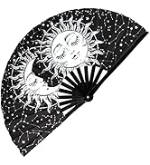 GloFX Rave Fan - Sun &amp; Moon - Large Folding Fan - Music Festival Essential, EDM Rave Accessories,...