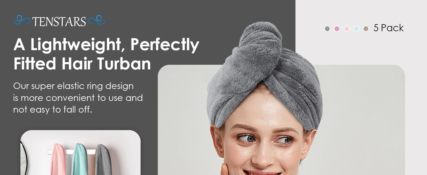 TENSTARS 5 Pack Thicken Microfiber Hair Towel Wrap for Women