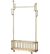 DRAMLOR Gold Rolling Clothes Rack with Wheels, 68.5 Inch Tall Heavy Duty Metal Gold Garment Rack ...