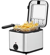 Electric Deep Fryer,2.5l Mini Deep Fryer French Fries Machine With Basket &amp; Lid,1000W Fast Frying...