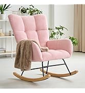 DUMOS Nursery Rocking Chair Teddy Upholstered, Comfy Glider Rocker with High Backrest Armchair Pa...