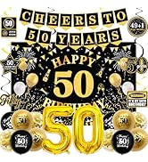 50th Birthday Decorations for Men Women, Black Gold Happy 50th Birthday Party Decorations, Cheers...