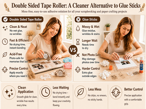 Double-sided glue tape runner, glue sticks, scrapbook tape, card making