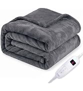 Tefici Heated Blanket Throw, Ultra Soft 2-Layer Flannel Electric Blanket | 6 Heat Settings, 4H Au...