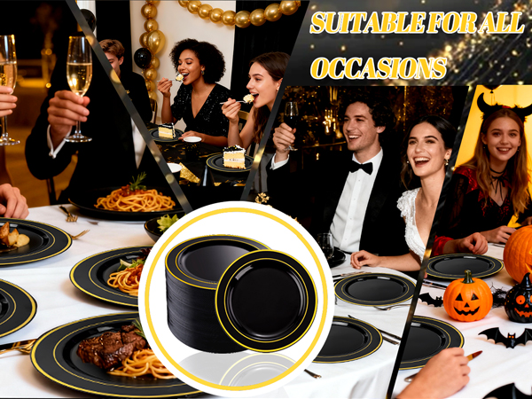 Black and Gold Plastic Dinner Plates