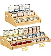 MINO ANT Expandable Can Rack Organizer for Pantry,3-Tier Bamboo Adjustable Can holder Holds Up to...