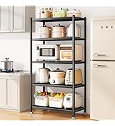 5 Tier Adjustable Storage Shelves, Heavy Duty Metal Storage Rack with Wheels, Shelving Units Util...