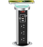 Automatic Pop Up Outlet for Countertop with USB C PD 20W, Receptacle Power Strip with 15 W Wirele...