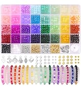1368pcs 6mm Glass Beads for Bracelets, 34 Colors Crystal Beads for Jewelry Making, Funtopia Round...