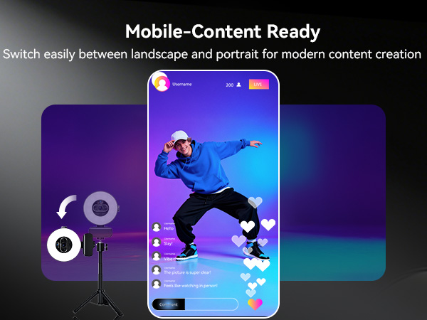 Landscape or portrait modes can be switched, making it a flexible streaming camera for PC