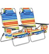 GYMAX Folding Recline Beach Chair, Set of 2 Adjustable Camping Chair with Ice Bag, Cup Holder, To...