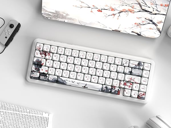 White Japanese PBT Keycap Set,Cherry Blossom MOA Profile Keycaps,Dye-Sub Custom Keyboard Key caps