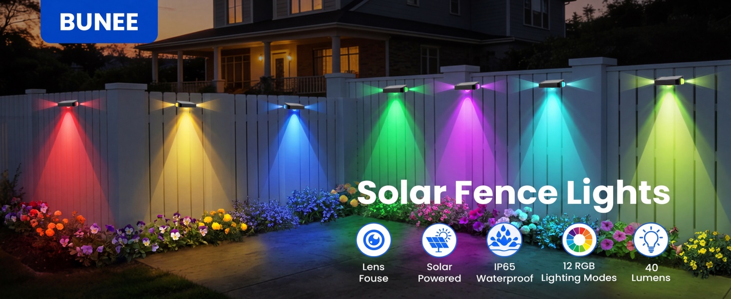 Solar Fence Lights Outdoor Waterproof