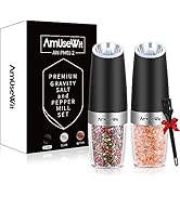AmuseWit Gravity Electric Pepper and Salt Grinder Set of 2 [White Light] Battery Operated Automat...