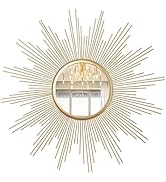 Cityelf 24'' Large Sunburst Mirror Wall Decor Gold Metal Mirror for Wall Iron Frame Boho Home Dec...