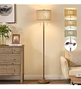Leasgy Upgraded 2-Light Mid Century Floor Lamp for Living Room-Walnut | 63.5'' Tall Floor Lamp wi...