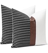 OTOSTAR Pack of 2 Faux Leather Striped Patchwork Decorative Throw Pillow Covers 18 x 18 Inch Squa...