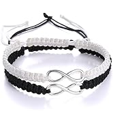 RINHOO 2PC/Set Stainless Steel 8 Infinity Couple Bracelet Braided Leather Rope Bangle Wrist Adjus...