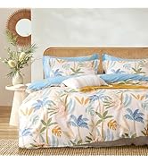 LEMIROE Tropical Coastal Blue Cotton Comforter Queen Size 3Pcs - Bright Orange, Olive Green &amp; Bei...