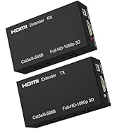 HDMI Extender Over Cat5e/Cat6/Cat7, 60m (196ft) 1080p Full HD Repeater Balun Kit, HDMI Over Ether...