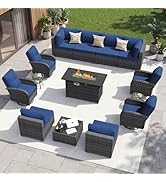 Aoxun 14 Piece Outdoor Patio Furniture Set with 44'' Fire Pit Table, Wicker Rattan Outdoor Furnit...
