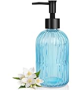 Topsky Stripe Glass Soap Dispenser with Black Plastic Pump, 400ml Liquid Hand Soap Dispenser, Rus...