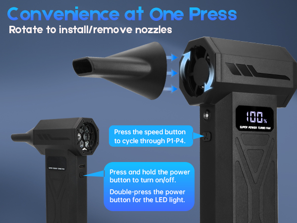 4 Gear Adjustable Electric Air Duster, Rechargeable Cordless Air Blower with LED Light for Computer