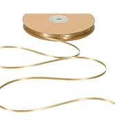LaRibbons Gold Satin Ribbon 1/8 Inch 100 Yards Thin Luxury Double Faced Pale Gold Silk Ribbon for...