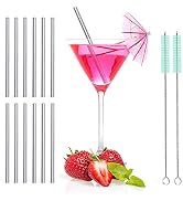 Teivio 12 Pack + Cleaning Brush, 5-inch Extra Short Reusable Stainless Steel Drink Straws for Coc...