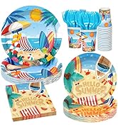 Beach Party Tableware Supplies, 120PCS Beach Plates Napkins Cups and Forks for Hello Summer Vacat...
