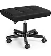Footrest Under Desk Leg Rest Ottoman Adjustable Height Foot Stool with Wheels Leather Footrest fo...