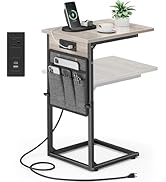 VAGUSICC C Shaped End Table with Charging Station, Adjustable Height Side Table for Couch Recline...