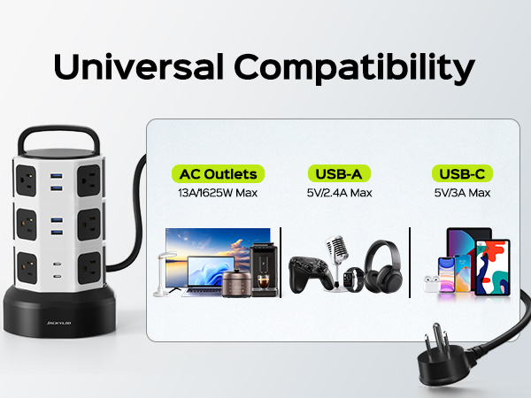 universal compatibility power strip surge protector