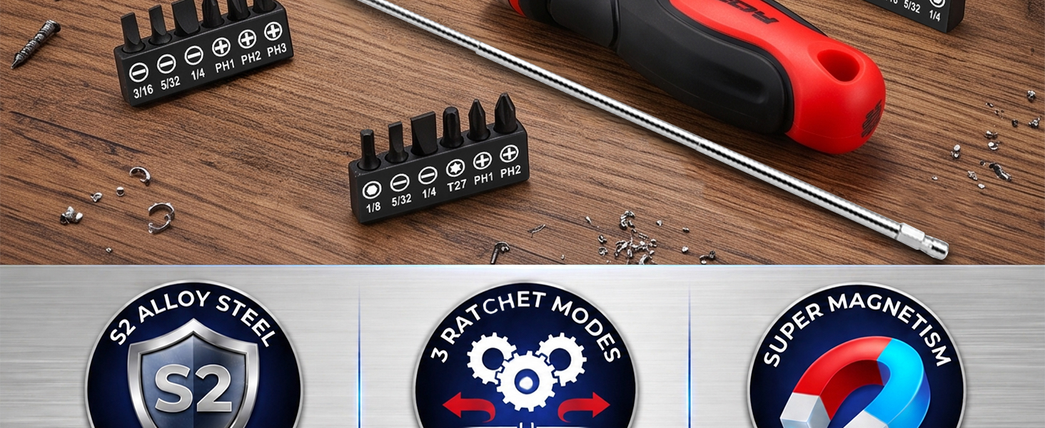 26-Piece Ratcheting Screwdriver Bit Set with 1/4&amp;#34; Magnetic Ratchet Driver