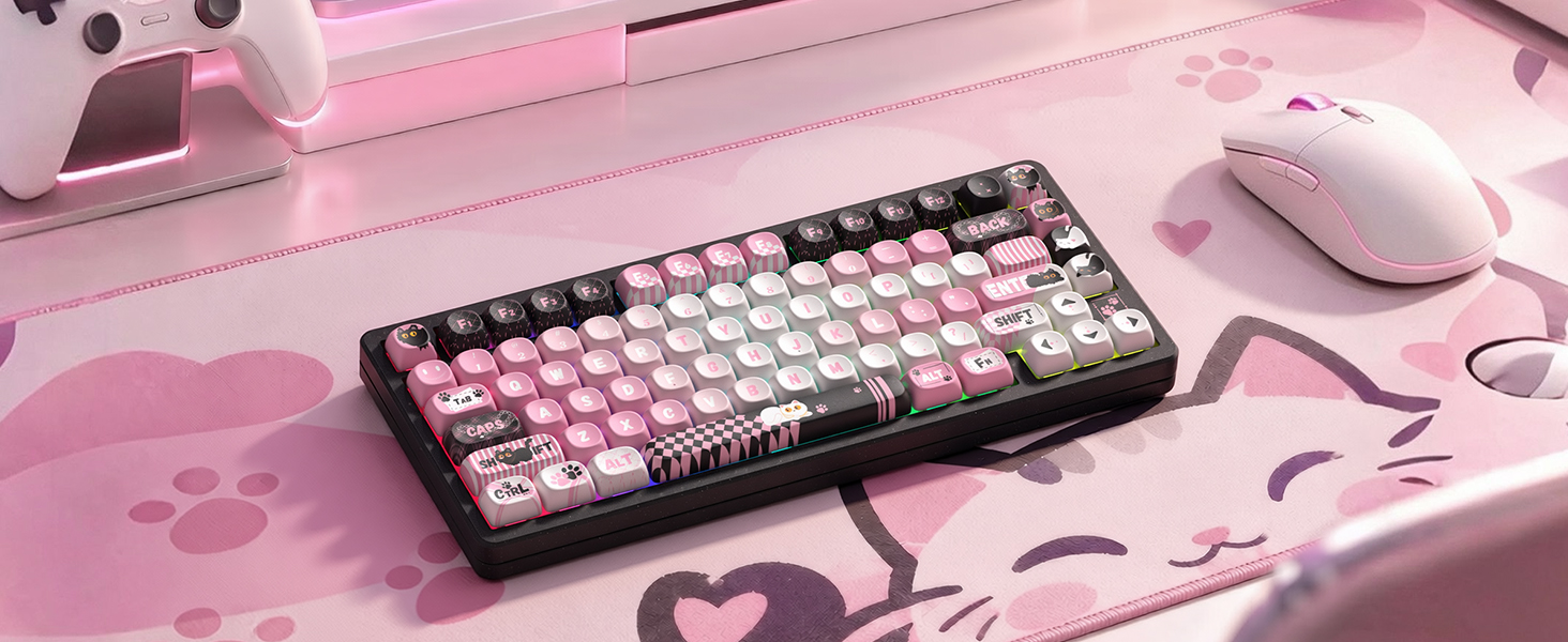 Bring a cozy feline touch to your setup with these cute keycaps featuring a sweet cat theme
