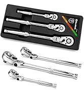 DURATECH 3-Piece Flex Head Ratchet Set, 1/4", 3/8", 1/2" Drive, Socket Wrench, 72-Tooth, Quick Re...
