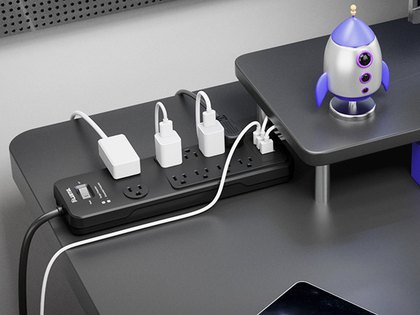 power strip surge protector usb c power strip 10ft 15ft 20ft 25ft extension cord black