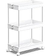 SPACEKEEPER Slim Storage Cart, 3 Tier Bathroom Organizers Rolling Utility Cart Slide Out Storage ...