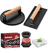 Grilliance 5pcs Smash Burger Press Kit, 3 in 1 Hamburger Press Patty Maker, Cast Iron Burger Pres...