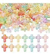 Sparkeads 200 Pcs Acrylic Cross Beads AB Color Cross Charms Rosary Prayer Chunky Loose Spacer Bea...