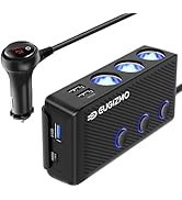 EUGIZMO Cigarette Lighter Plug Splitter, 200W 3 Socket Car Cigarette Lighter Adapter USB Charger ...