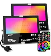 MELPO 30W Led Flood Light Outdoor 300W Equivalent, Color Changing RGB Lights with Remote, 120 RGB...