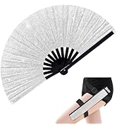 EOSAU Large Glitter Rave Fan Folding Hand Fans for Line Dancing Portable Handheld Clack Fan with ...