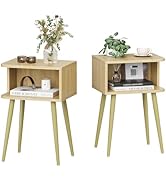 Natural Nightstand Set of 2, Small Bed Side Table for Small Spaces, Mid Century Modern Nightstand...